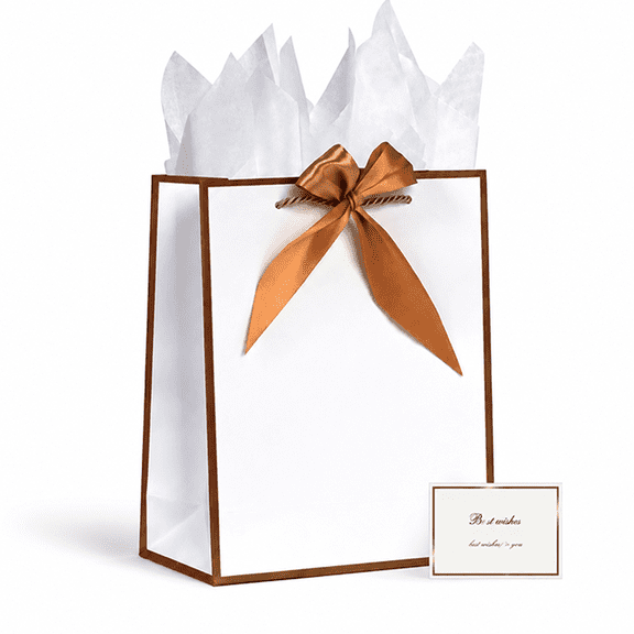 White Gift Bags with Greeting Cards and Tissue Paper, Paper Bags for Birthday Party, Valentine’s Day, Baby Shower, Wedding and Mother’s Day(9.8 " x 12.6" x4.3")