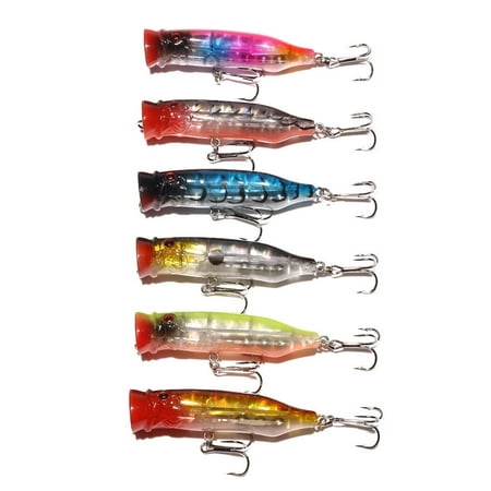 HENGJIA Pack of 6 Fishing Popper Lure Fishing Topwater Lures Bass Lures Fishing Plugs Hard Baits Top Water Poppers Fishing Lures 2.83in/0.34oz