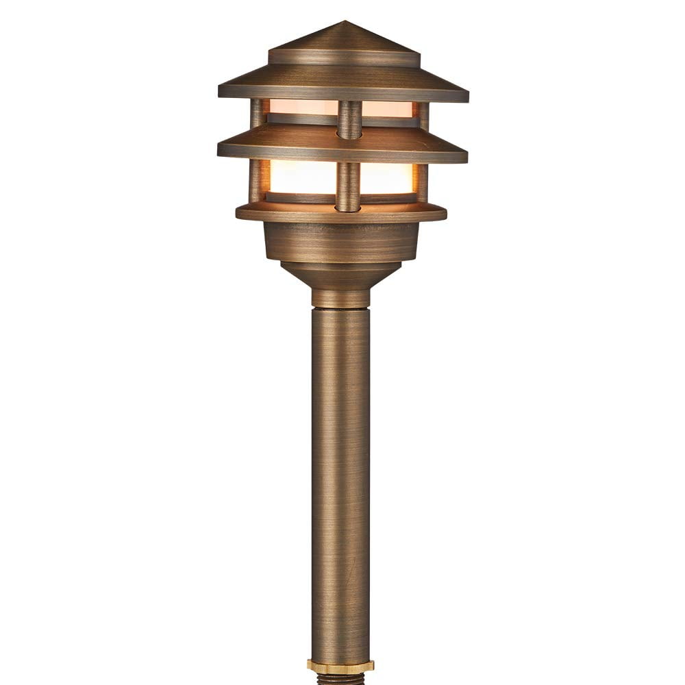 VOLT 3Tier Brass Pagoda Path Light with LED Bulb