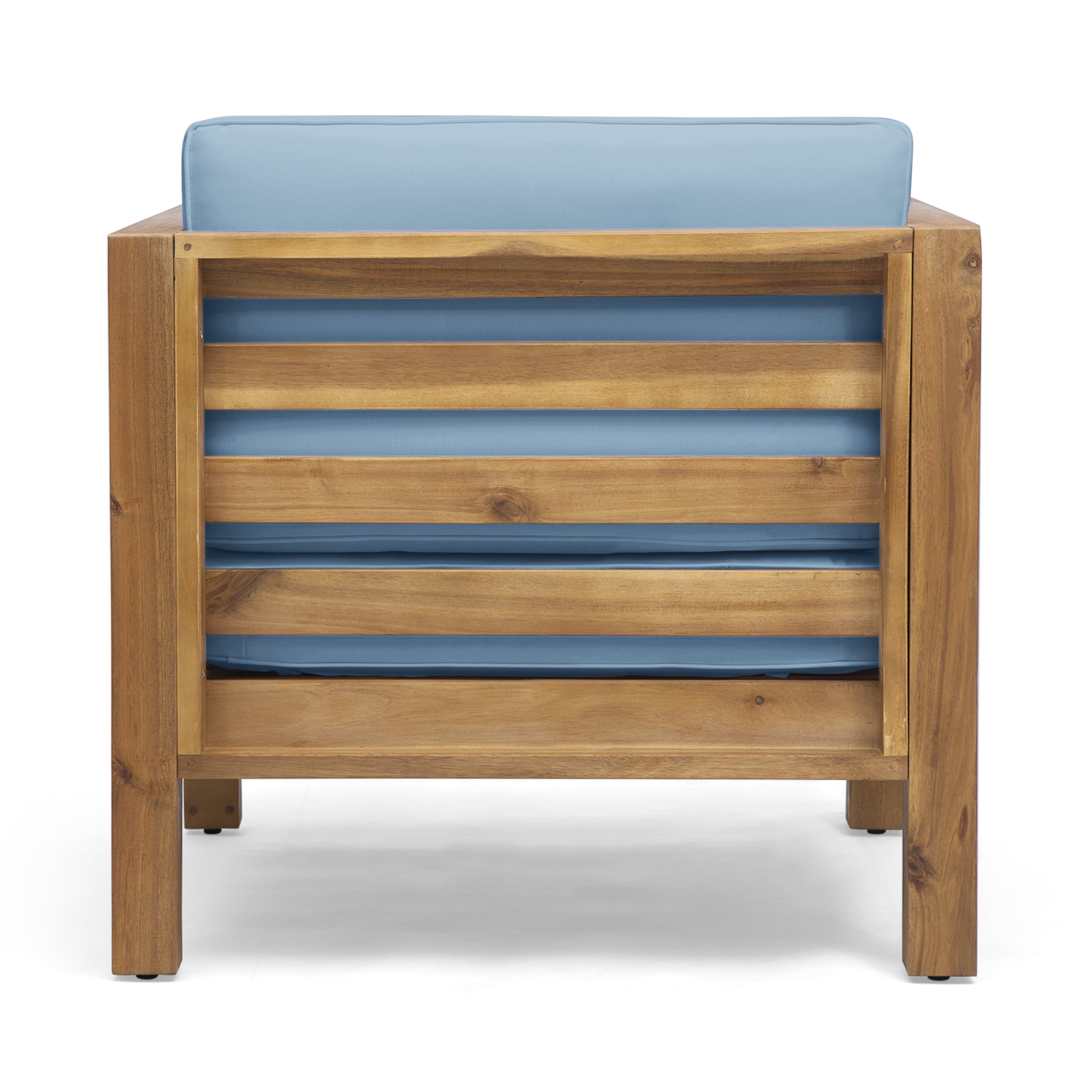 Noble House Oana Wood Outdoor Acacia Club Chair, Teak / Blue Set of 2