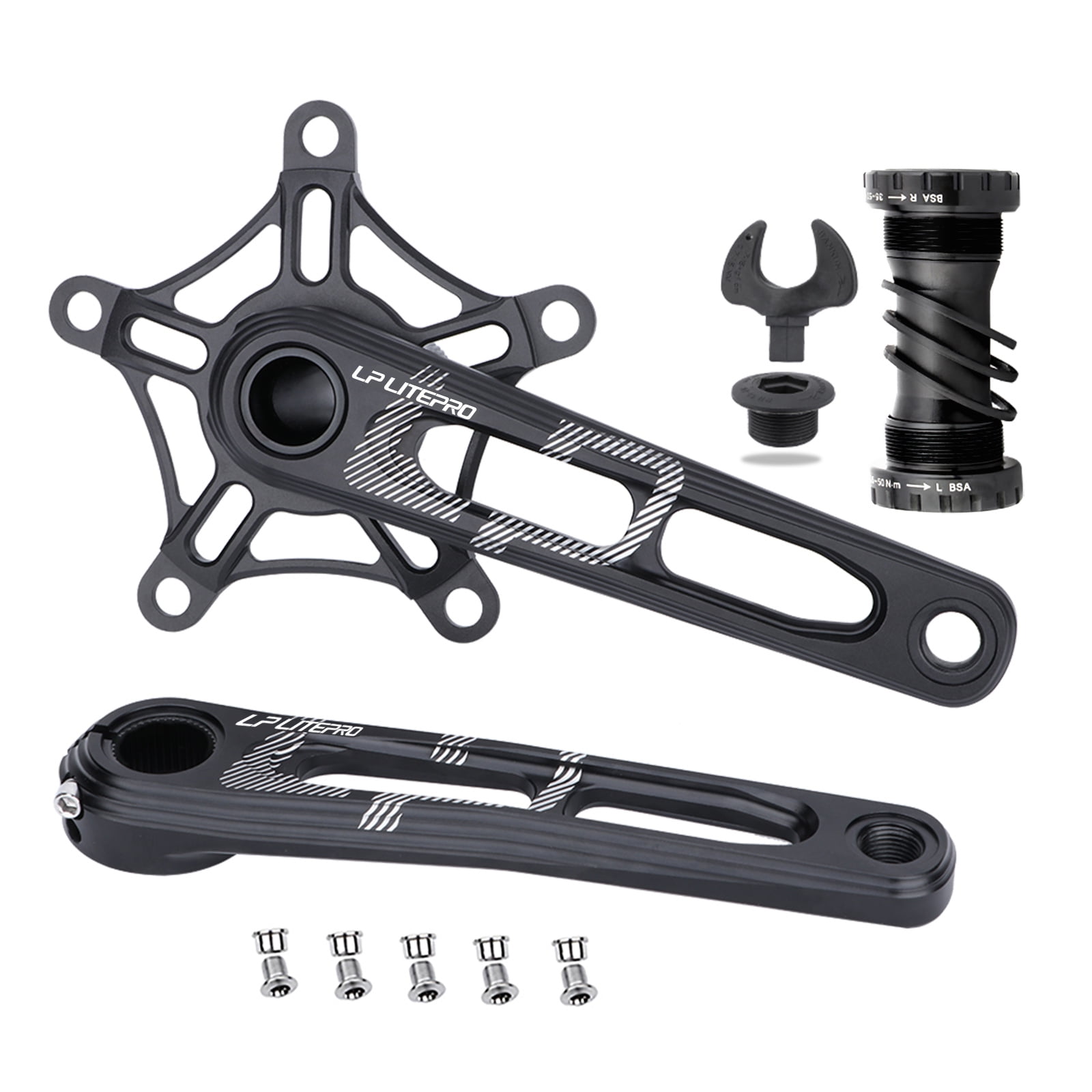 LITEPRO Bike Crank Arm Set for Folding 170mm 130BCD 5 Bolts Crankset with Bottom Bracket and
