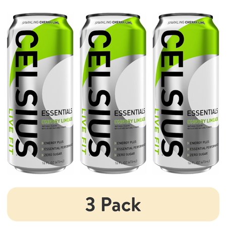 (3 pack) CELSIUS Essentials Sparkling Cherry Limeade, Functional Performance Energy Drink, 16 fl oz Single Can