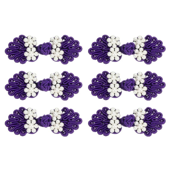 Uxcell Chinese Knots Sewing Buttons Closure, 6 Pairs 60x25mm Knot Frog Buttons, Sewing Buttons Fasteners with Beads (Dark Purple)