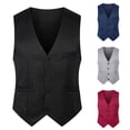 thumbnail image 2 of Skymirror Simple Solid Color Men Suit Vest Slim Fit V-neck Sleeveless Single Breasted Leisure Party Bar Banquet Dress Waistcoat Workwear, 2 of 8