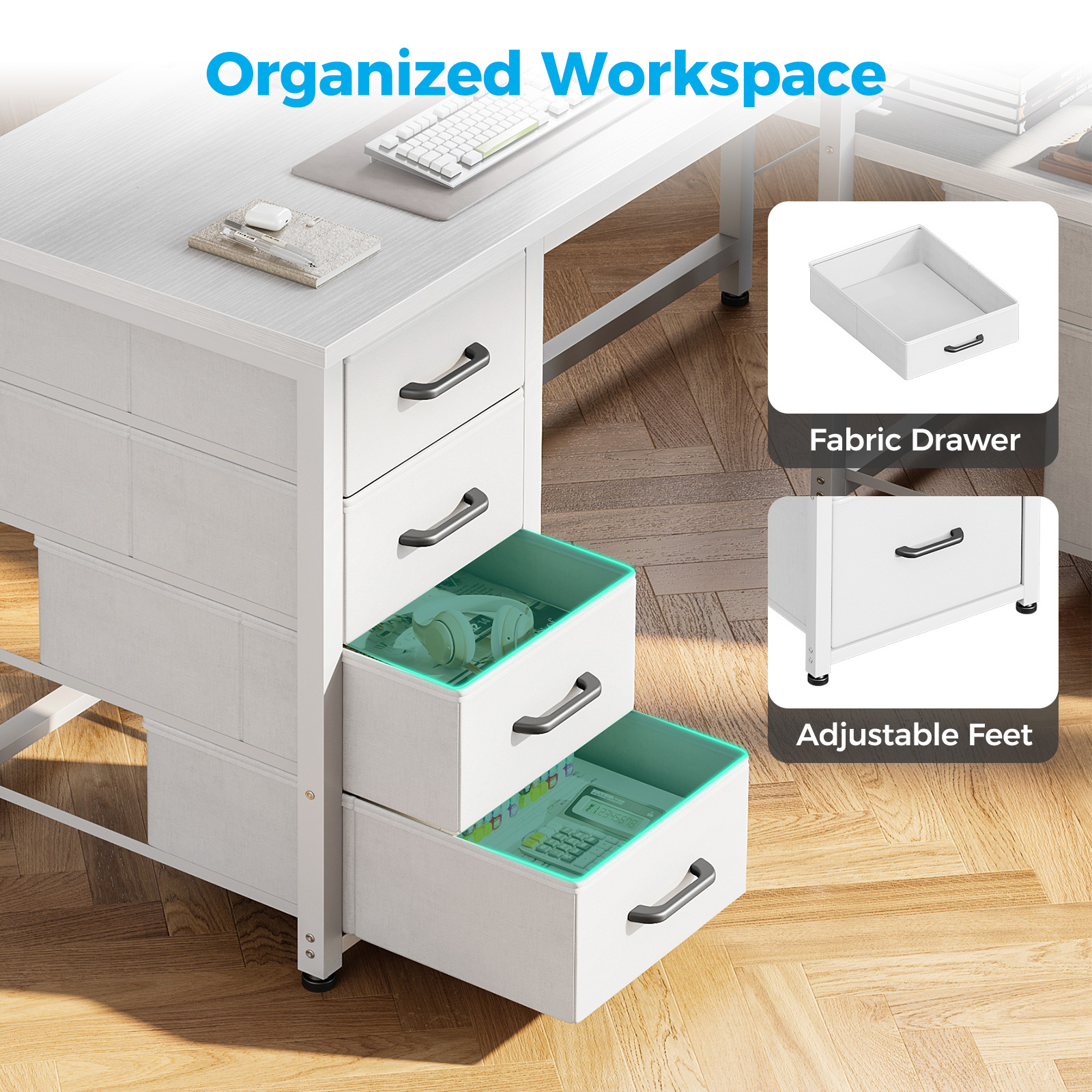 Casacomoda 55-Inch L-Shaped Desk with Drawers & Power Outlets photo 4