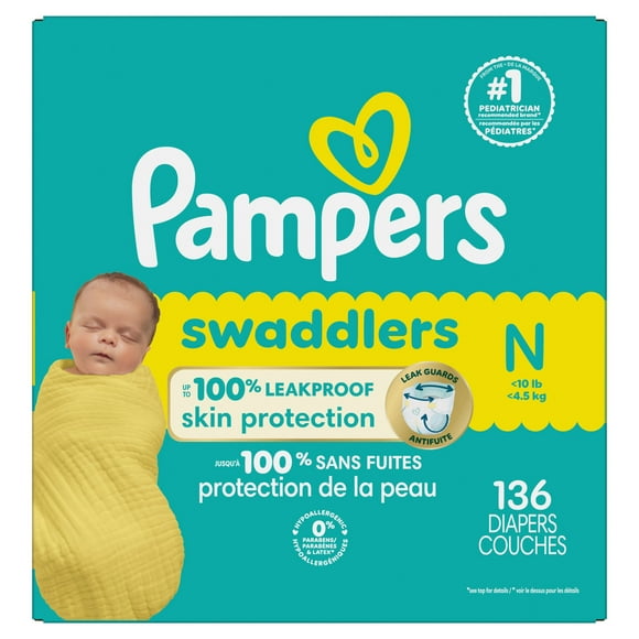 Pampers Swaddlers Diapers, Size 0 (up to 10 lbs), Absorbent, Keeps Baby Dry and Comfortable, Skin Safe Disposable Baby Diaper