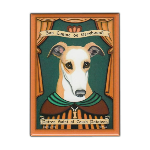 Retro Pets Magnet, Patron Saint Dog Series, Greyhound, Vintage Advertising Art, 2.5" x 3.5"