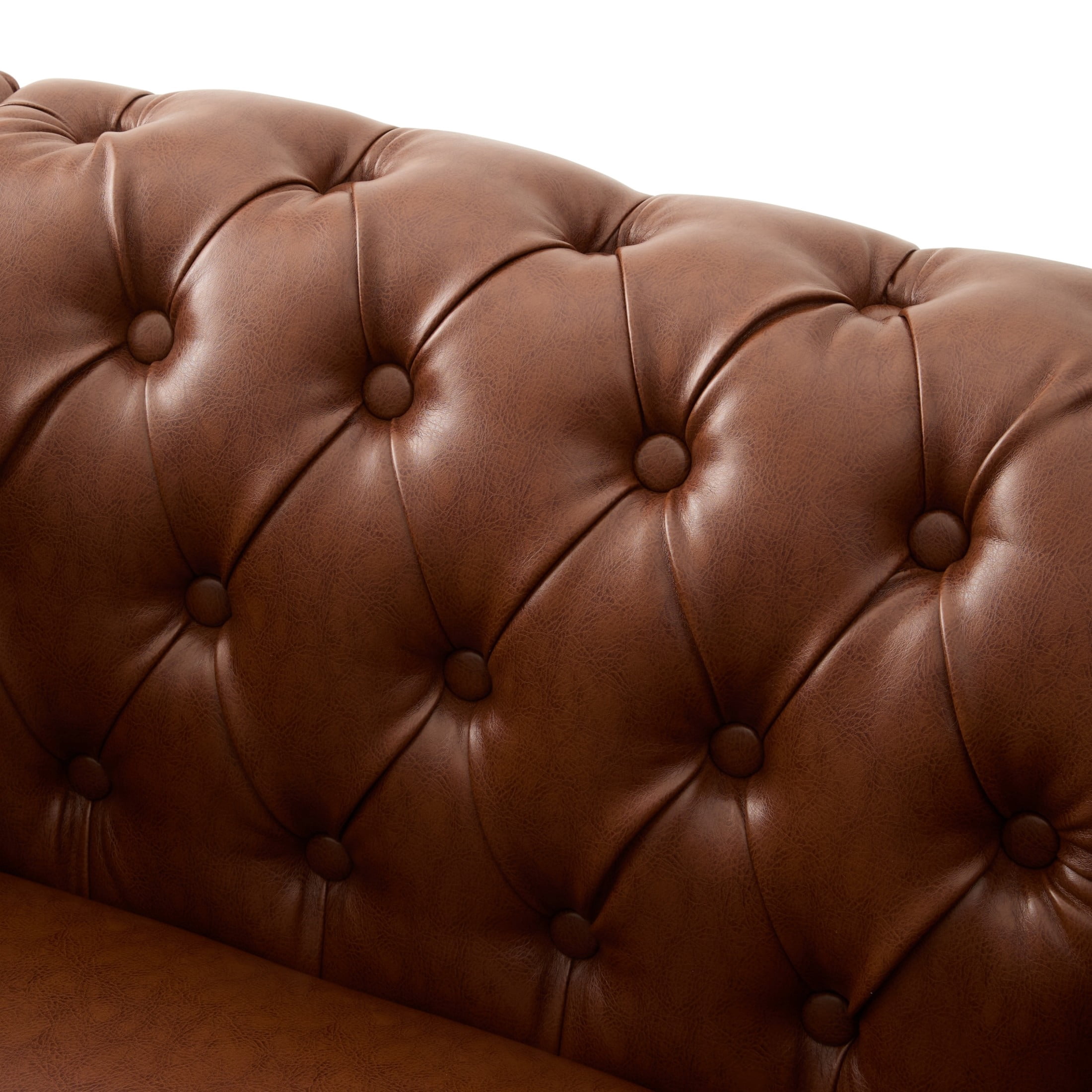 Christopher Knight Home 3-Piece Chesterfield Living Room Set, PU Leather Sofa and Armchairs, Brown