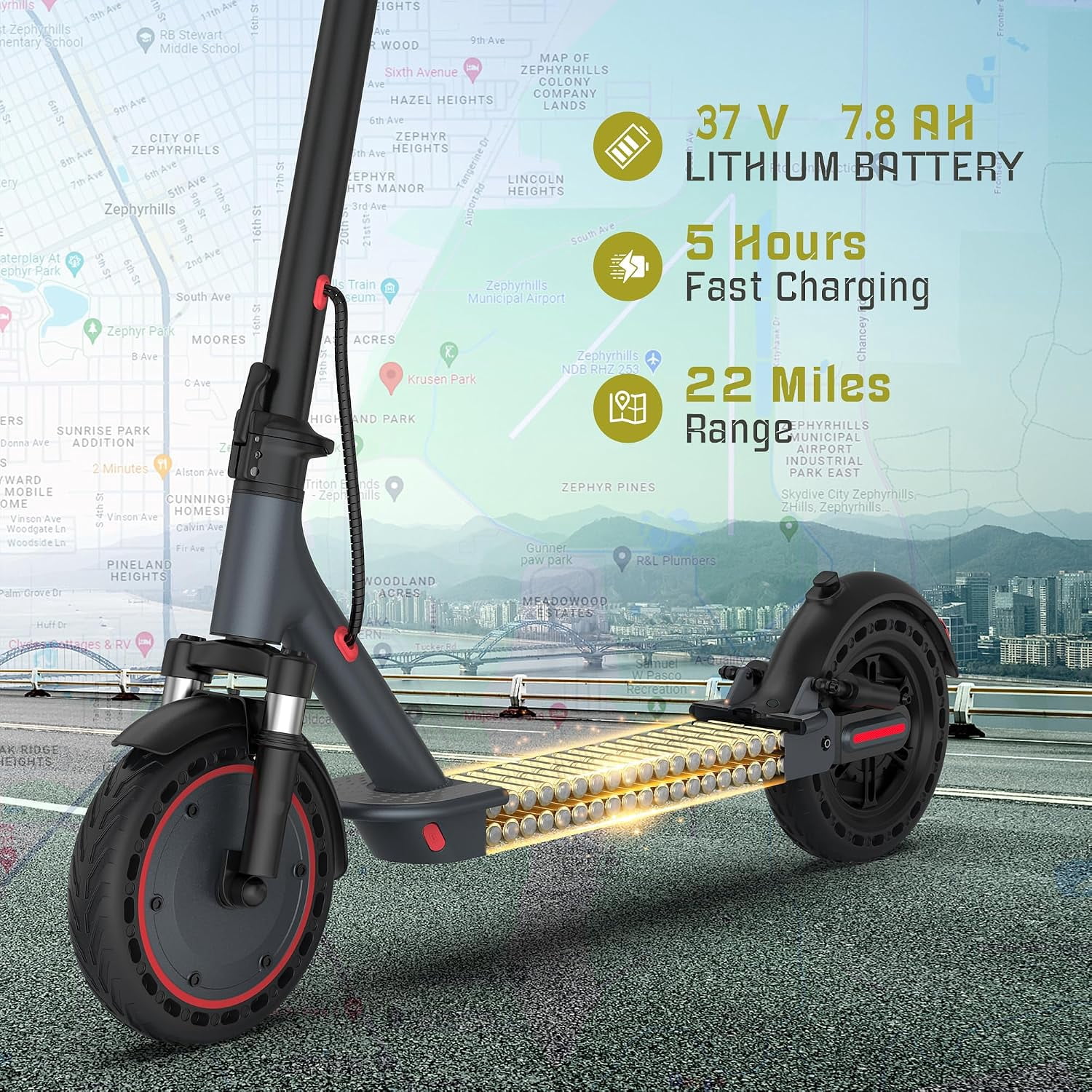 10" Electric Scooter Adults Max 22MPH Sport Escooter 500W Motor, Electric Scooter 22 Miles Range, Max Load 265 LBS/APP Control