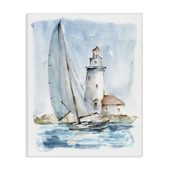 Stupell Industries Coastal Nautical Sailboat & Lighthouse Canvas Art, 16 x 20, by Ethan Harper