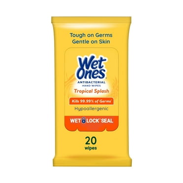 Wet Ones Antibacterial Hand Wipes, Tropical Splash Citrus Scent, 20 Ct Travel Pack, Hypoallergenic