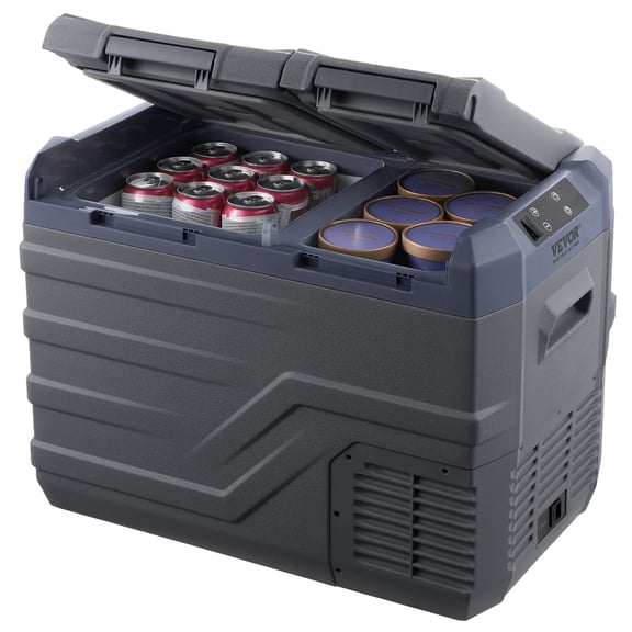 KFFKFF Car Refrigerator, 34 Quart Dual Zone Portable Compressor Cooler (-4℉~68℉), 12/24V DC & 100-240V AC for Camping RV Outdoor Use