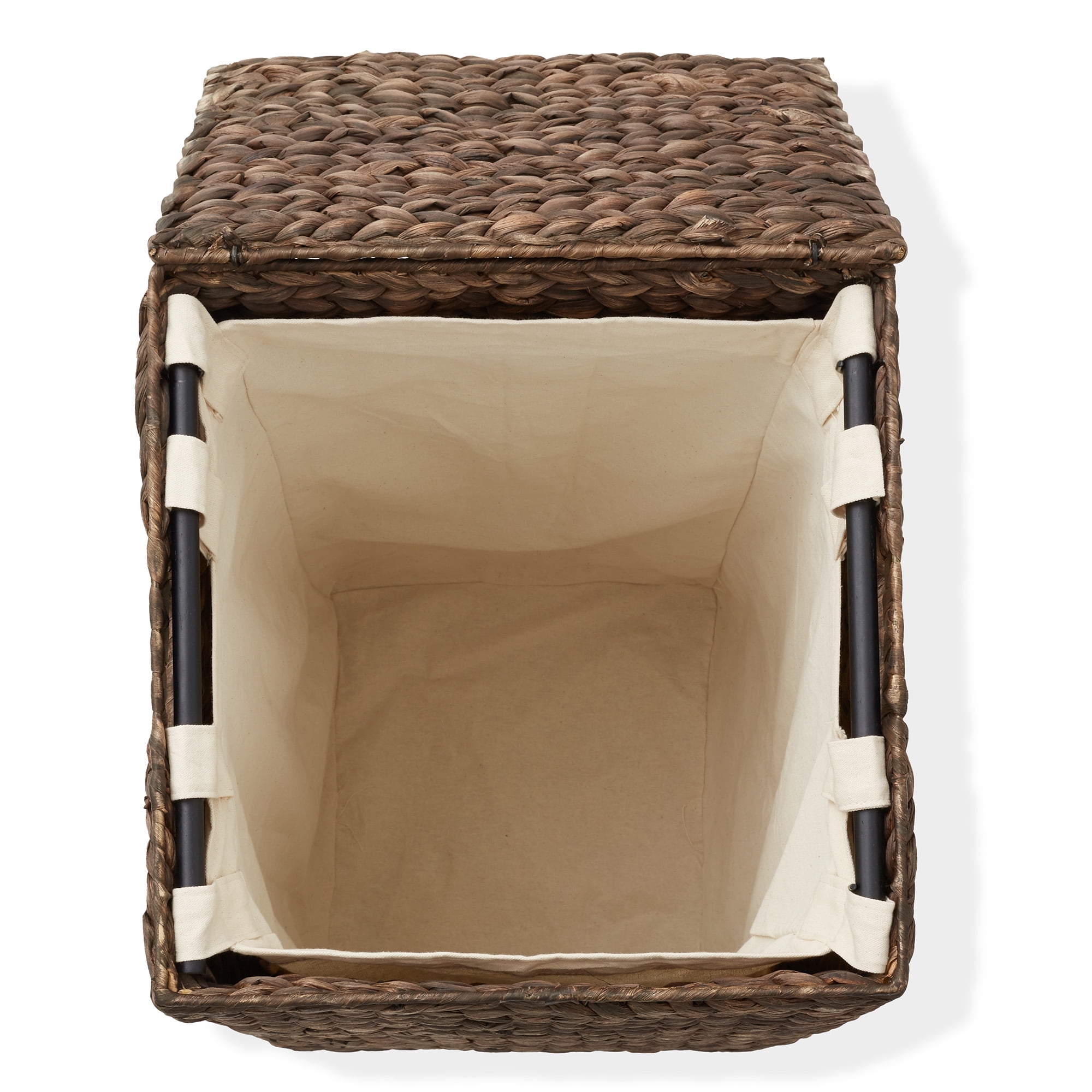 Casafield Laundry Hamper with Lid and Removable Liner Bag - Espresso Dark Brown, Woven Water Hyacinth Square Laundry Basket for Clothes