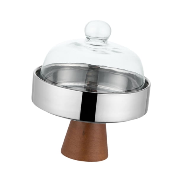Soporte de madera para tartas, plato para con tapa, cúpula para tartas, pasteles, aperitivos, bandeja para servir, bandeja para servir, plato Plata