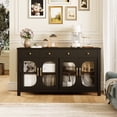 thumbnail image 3 of Spanspace Sideboard Buffet Cabinet with Storage, Large 55" Wide Kitchen & Dining Cabinet with 3 Drawers and 4 Glass Doors, Black Modern Sideboard for Dining Room, Living Room, or Coffee Bar, Black, 3 of 6