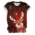 thumbnail image 4 of Drie Christmas Womens Graphic Tees Short Sleeve Casual Tops Trendy Solid Loose Fit Tshirt Brick Red,XL, 4 of 5