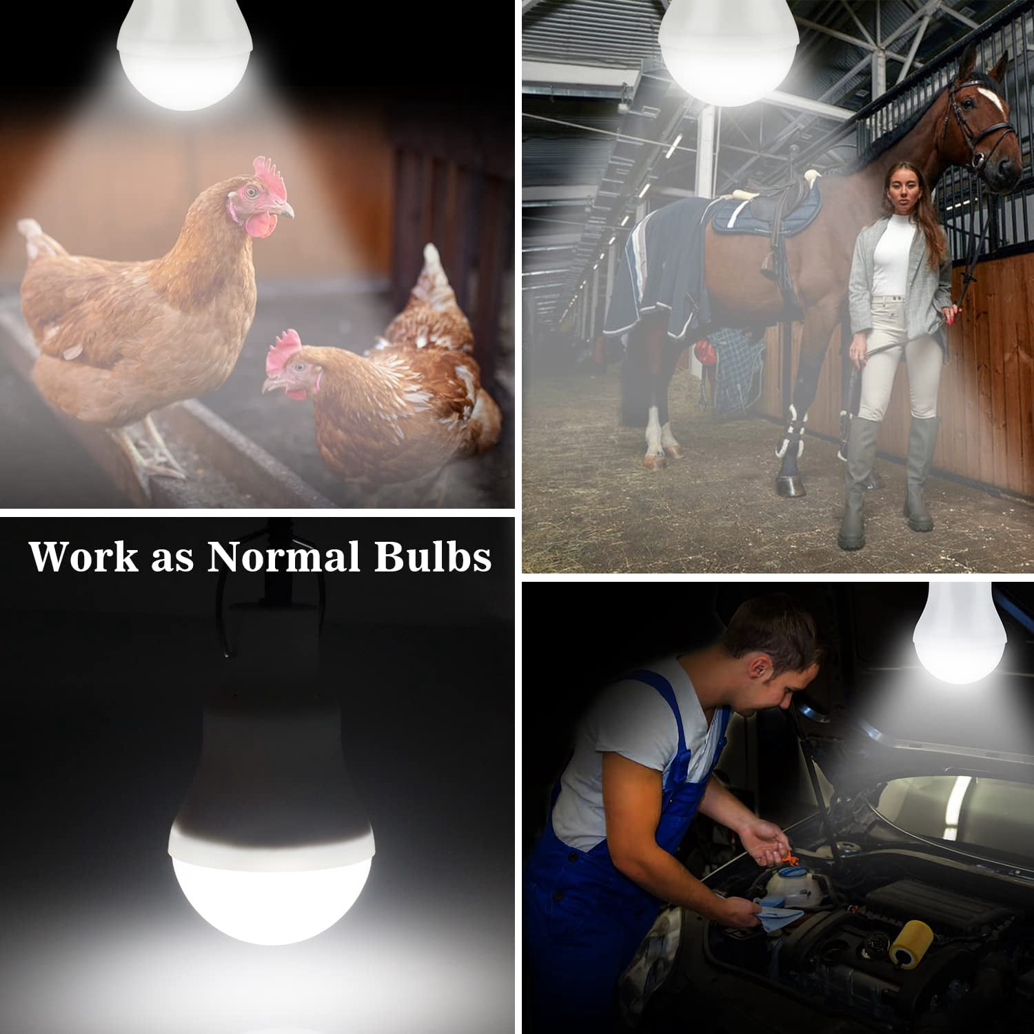 2 PCS Outdoor Lights, Solar LED Light Bulbs for Indoor Home and Chicken Coop, Waterproof Camping Lamps for Tent, Rechargeable Solar Lights for Shed Night, Emergency Power Outage and Outside, White