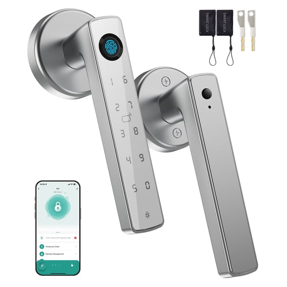 Smart Door Lock with Knob, Keyless Entry Door Locks with Handle, Fingerprint Door Knob for Bedroom/Front Door/Apartment,Generate Passcode Remotely Silver