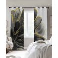 thumbnail image 3 of Black Grey Blackout Curtains, Light Blocking Print Window Curtains, Vintage Gold Ink Floral Chinese Painting Thermal Insulated Window Drapes for Living Room Kitchen Cafe 2 Panels, 84"W x 84"L, 3 of 9