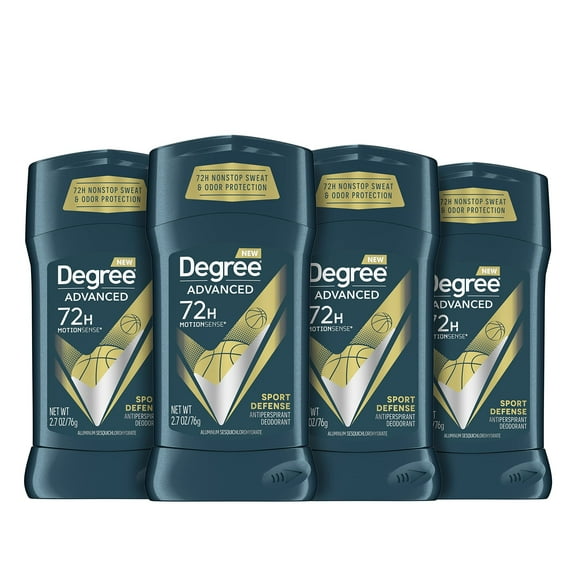 Degree Men Advanced Antiperspirant Deodorant 72-Hour Sweat And Odor Protection Sport Defense Antiperspirant For Men With Motionsense Technology 2.7 Oz 4 Count.