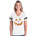 thumbnail image 1 of Womens Halloween Costume Pumpkin Face Football V-Neck T-Shirt, 1 of 5