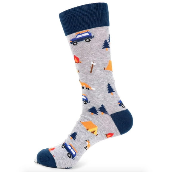 Urban-Peacock Men's Novelty Fun Socks - Camping in Gray with Blue - 1 Pair