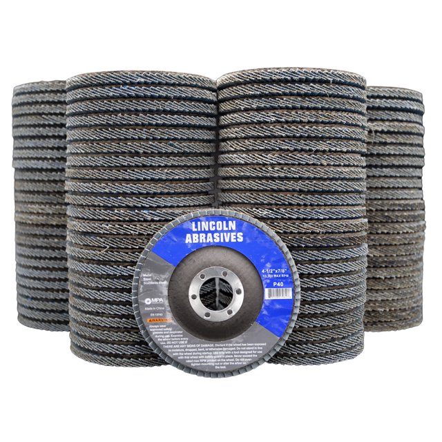 Lincoln Abrasives Lot de 100 Disques à Rabat, 40 Grains Roues de Ponçage 4,5 Pouces x 7/8 Pouces pour Meuleuse d'Angle