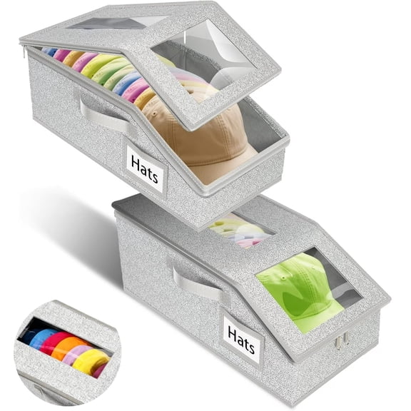 Manss Hat Storage for Baseball Caps, 2 pack Stackable Baseball Cap Organizer for Closet with Sturdy Cardboard, Holds up to 24 Caps, Gray