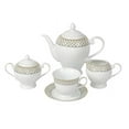 thumbnail image 3 of Stylish and Elegant 57 Pieces Porcelain Dinnerware Set Service for 8 People for Hosting Parties and Events - Gold with Silver Accent, 3 of 4