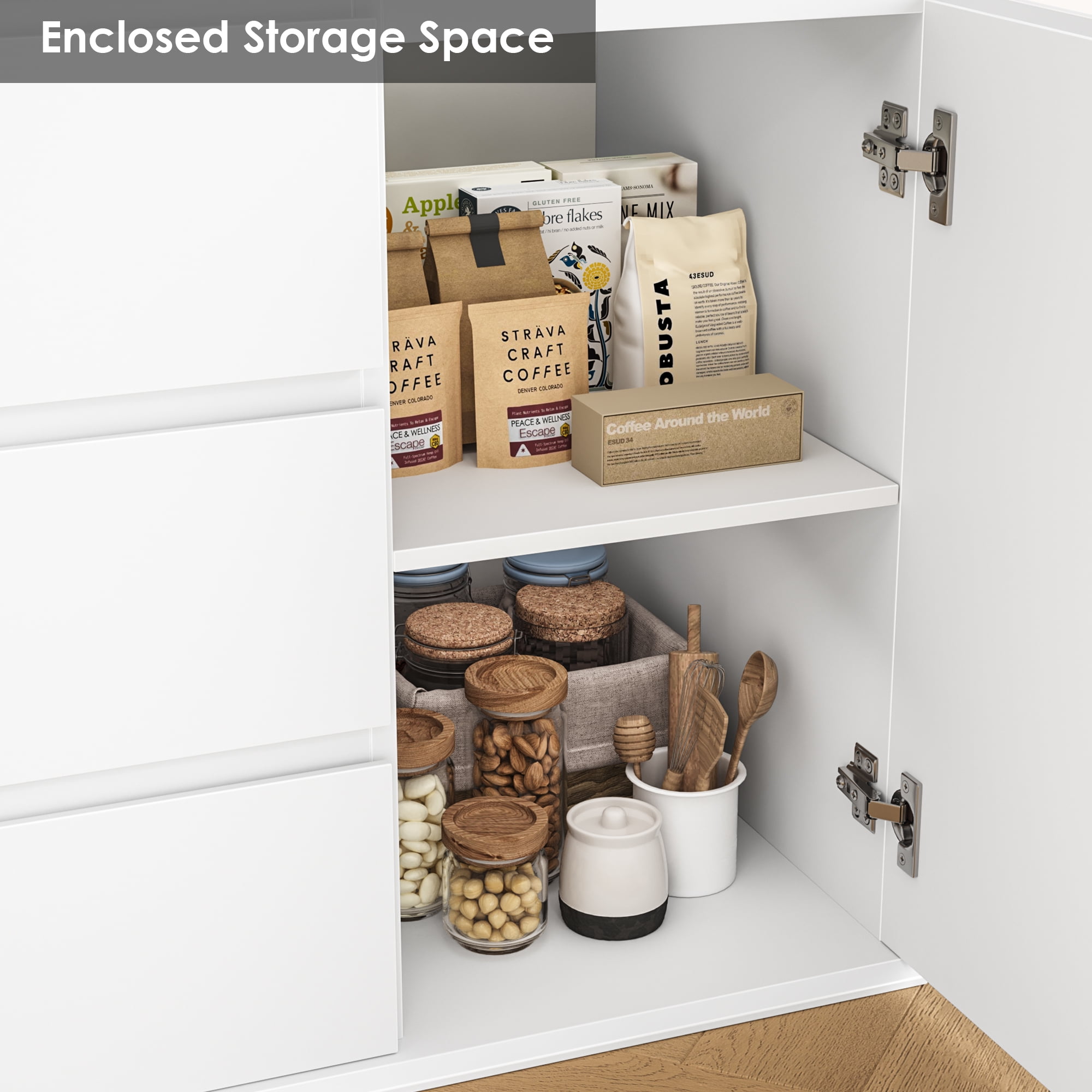 Homfa 5 Drawer White Dresser with Door, Modern Accent Storage Cabinet Chests of Drawers for Bedroom Living Room