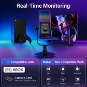 TONOR Xbox Microphone, RGB Condenser Streaming Mic with 30H Battery Life, Low Noise, Monitoring, Gain Control, One Tap Mute, Fast Charging, Compatible with Capture Card TCX3