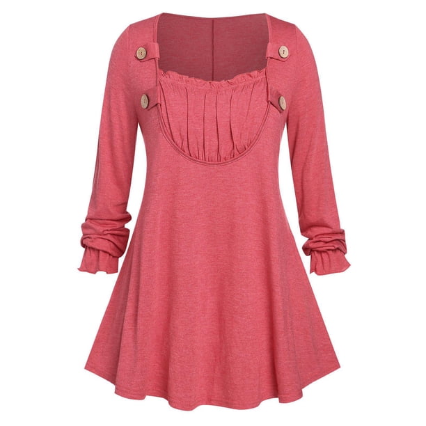 Túnes de manga larga con botones con botones amarillos con talla grande. Rosegal Mangas largas de talla grande