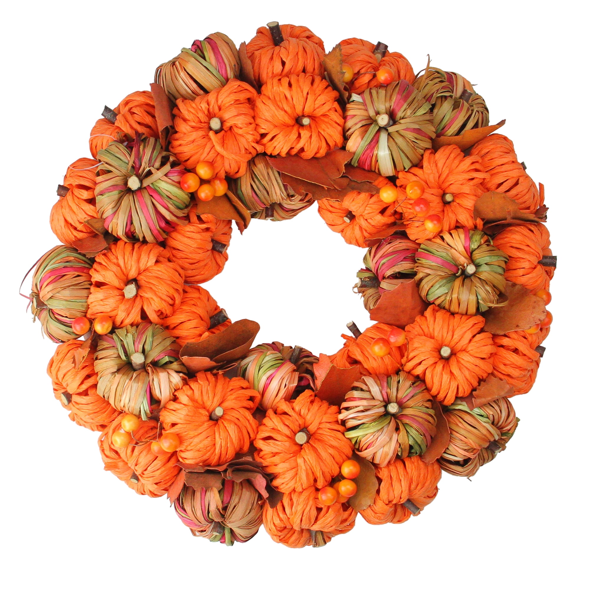 Autumn Harvest Woven Pumpkin Artificial Thanksgiving Wreath 15 Inch
