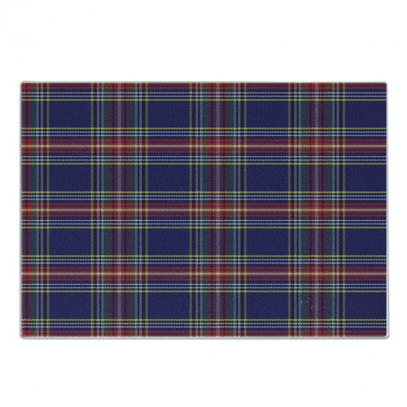 Plaid Cutting Board, Old Fashioned Scottish Tartan Country Style Geometric Look Abstract Arrangement, Decorative Tempered Glass Cutting and Serving Board, Small Size, Multicolor, by Ambesonne