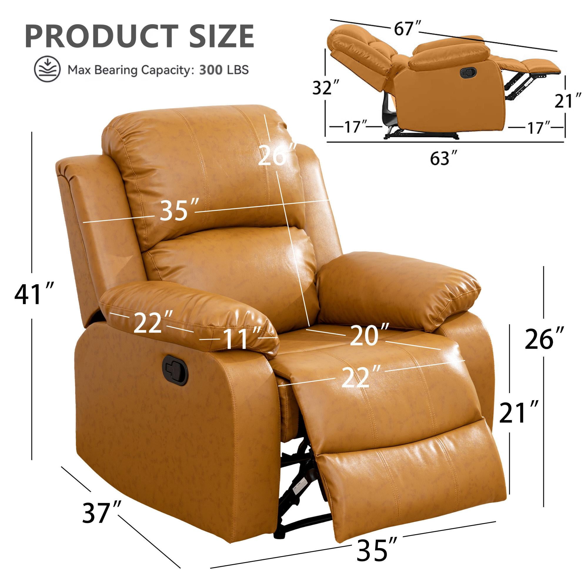 Aukfa Faux Leather Manual Recliner Chair Single Sofa Armchair for Living Room, Bedroom, Ginger