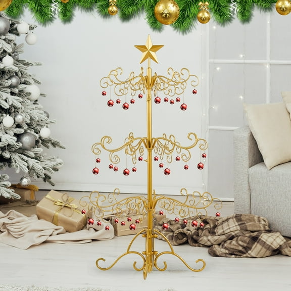UBesGoo 3ft Wrought Iron Christmas Tree, Metal Display Stand for Holiday Decor, Indoor Outdoor Use, Gold
