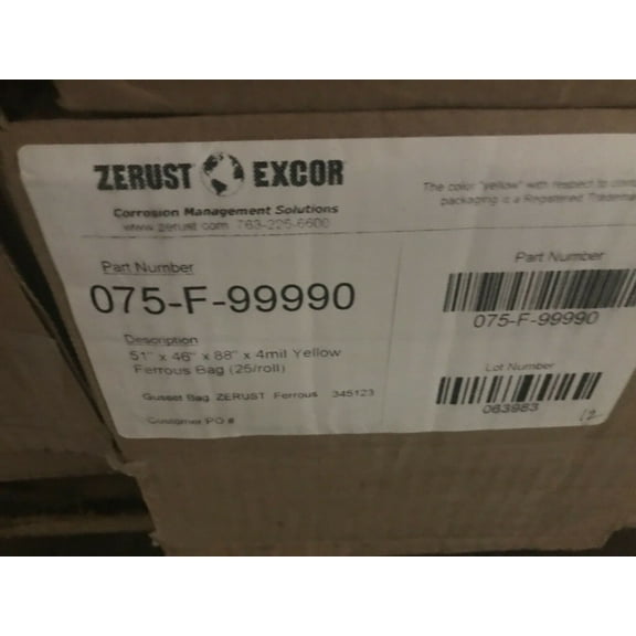 GENUINE Zerust Film Ferrous Gusset Bags 51" x 46" x 88" x 4 mil 25 / ROLL