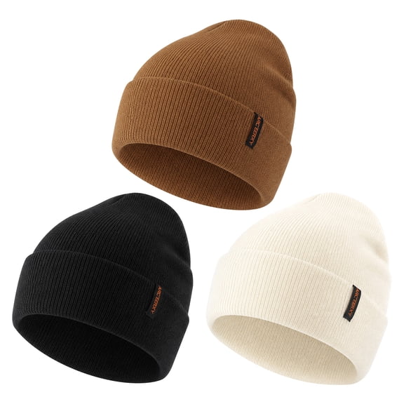 Bocaoying 3 Pack Beanies Hats for Men Women Cold Weather, Warm Stylish Slouchy Winter Knit Hats, Stretch Thermal Cuffed Skull Caps for Ski Running Hiking Daily Outdoor