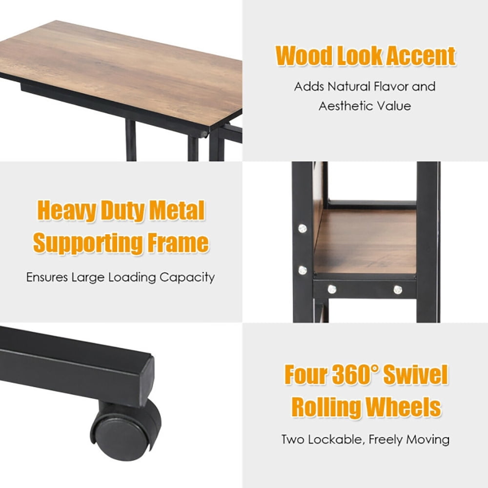 Finihen End Table, C-Shape Mobile Snack End Table with Storage Shelves, Sofa Side Table, Bed Side Table, for Living Room, Bedroom, Brown Finihen End Table, C-Shape Mobile Snack End Table with Storage Shelves, Sofa Side Table, Bed Side Table, for Living Room, Bedroom, Brown