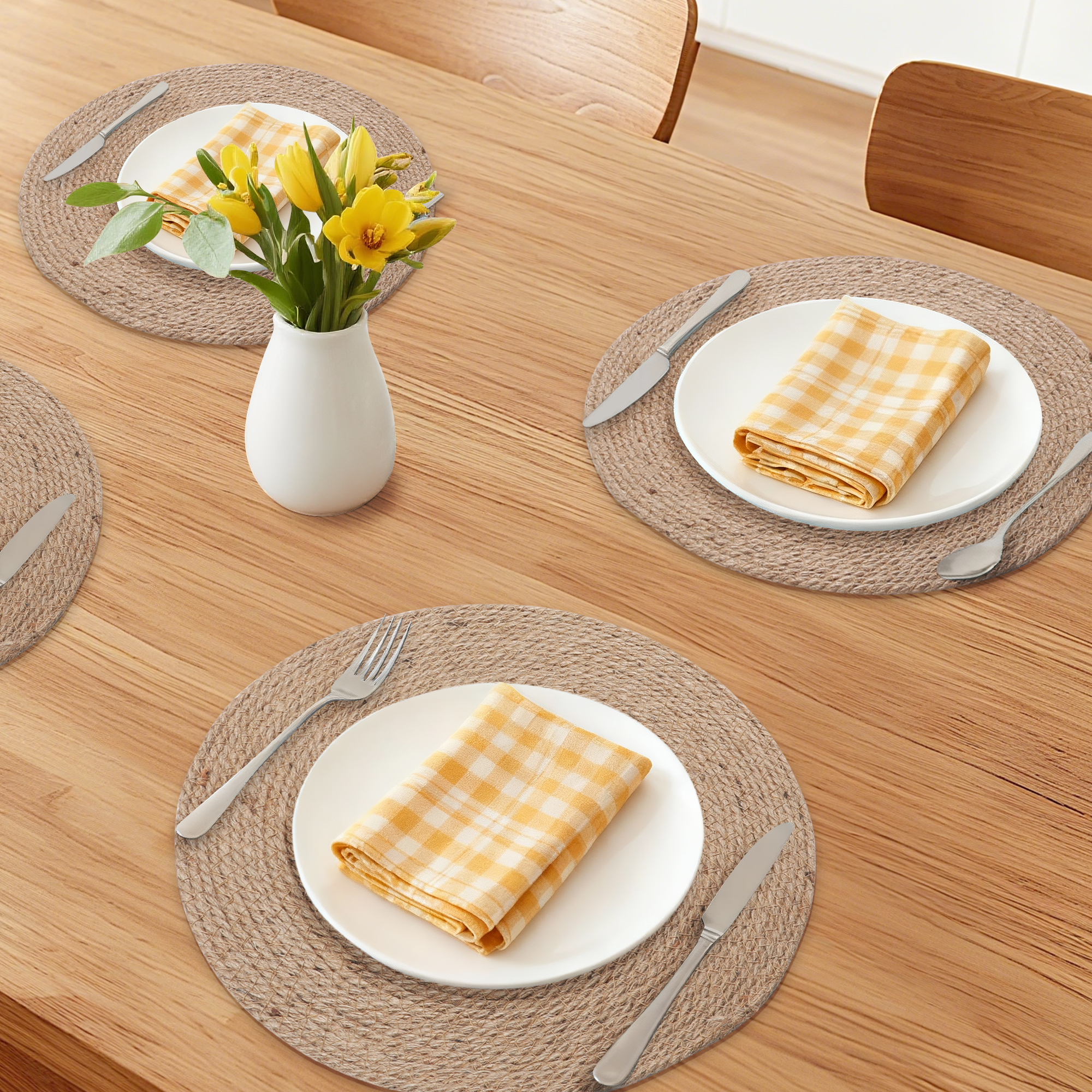 Unique Bargains Set of 4 Farmhouse Wipe Clean Table Mat Placemats Brown 13.8inch