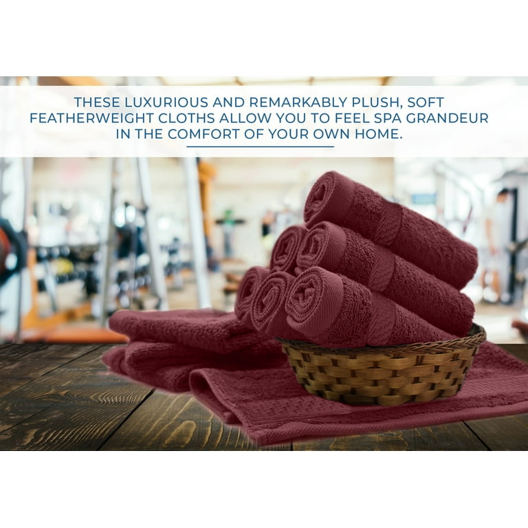 DAN RIVER 100 Cotton Face Towels Pack of 12 Burgundy 12x12 In 600 GSM Ultra Soft Quick Dry Highly Absorbent Wash Cloths for Daily Use