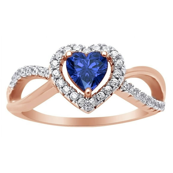 AFFY Simulated Blue Sapphire & Cubic Zirconia Infinity Heart Ring for Women 14K Rose Gold over Silver-4