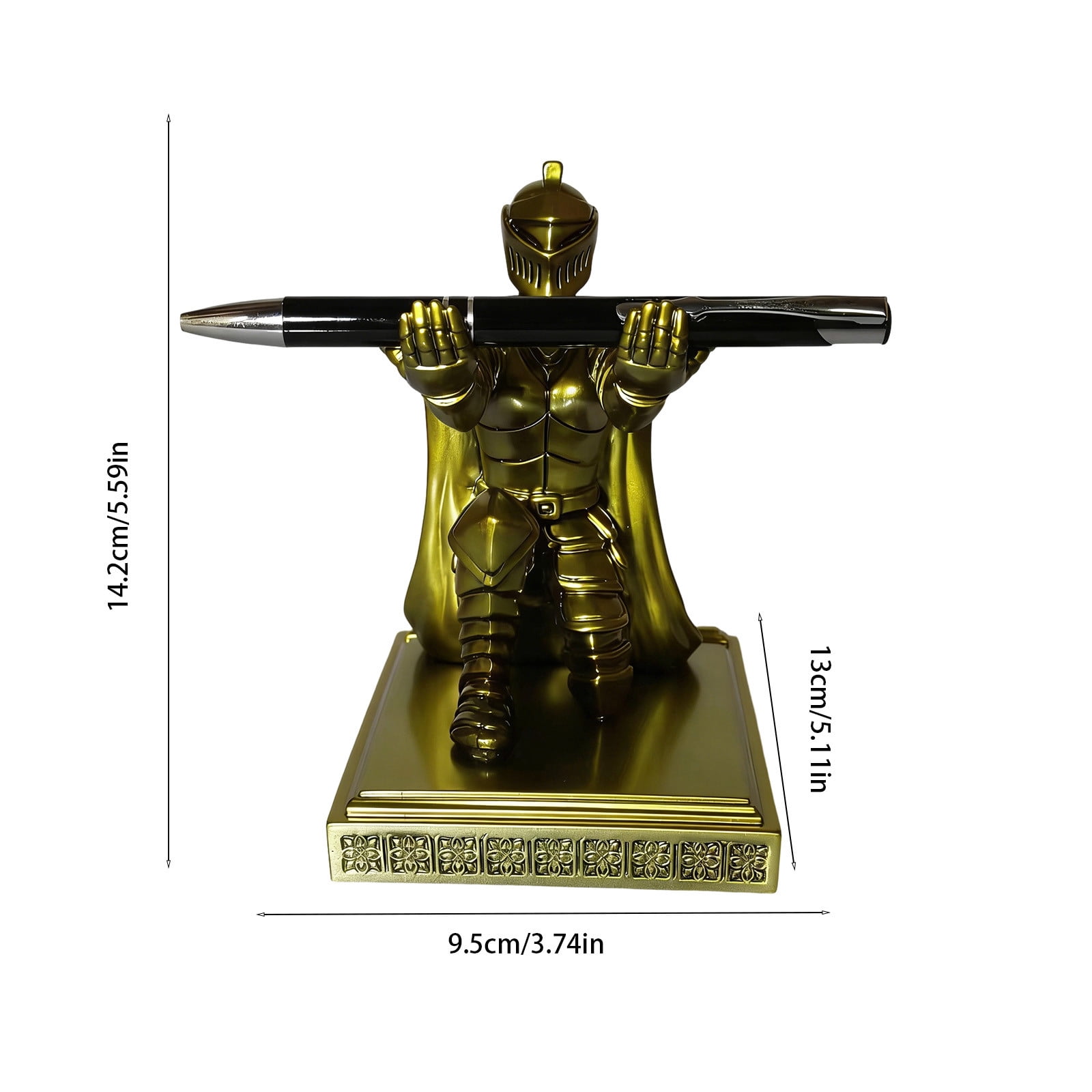 Weloille Medieval Female Knight Pen Holder with Pen, Vintage Style Writing Desk Decor, Decorative Office Accessory for Desk, Home, and Office Use