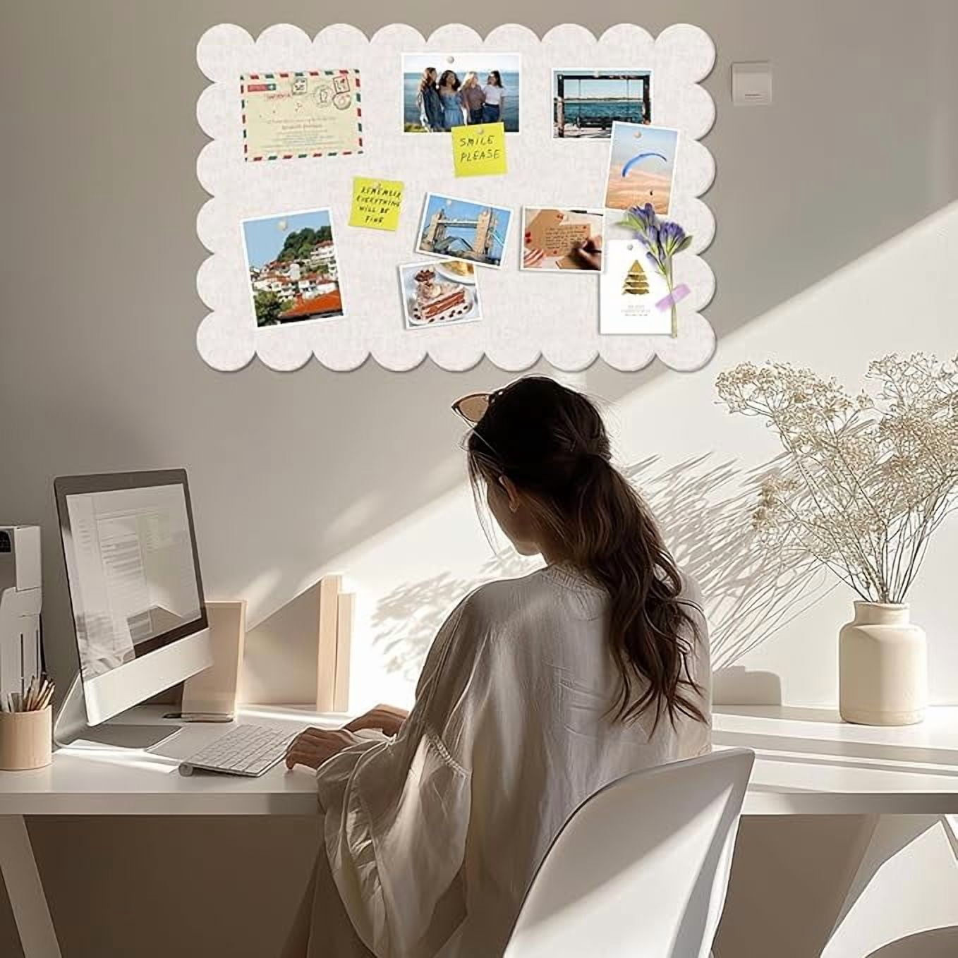 35*24 Felt Bulletin Board Foldable Pin Cork Board Alternative, Self Adhesive Bulletin Board for Wall Photo Decor,Beige