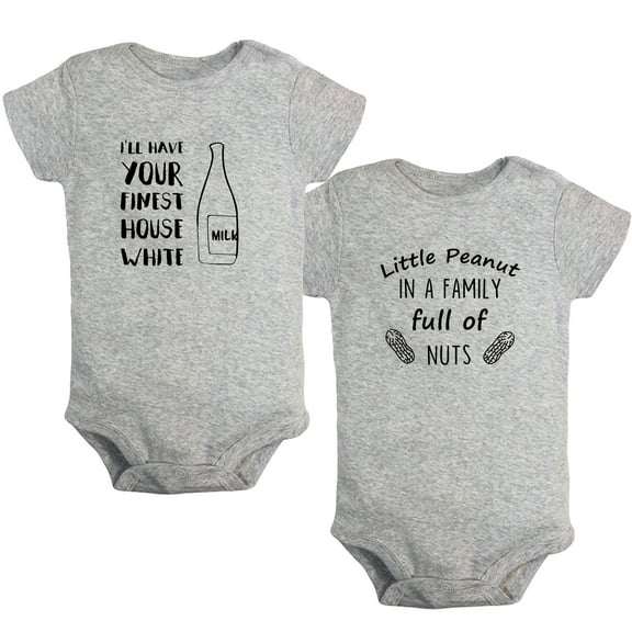 iDzn Pack of 2, I'll Have Your Finest House White & Little Peanut Pregnancy Announcement Rompers For Babies, Newborn Baby Unisex Bodysuits, Infant Jumpsuits, Toddler 0-24 Months Kids One-Piece Oufits