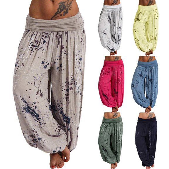 Plus Size Pants Hippie Boho Yoga Harem Pants Lounge Beach Trousers Causal Relaxed Fit Casual Pants Women Summer Army Green L