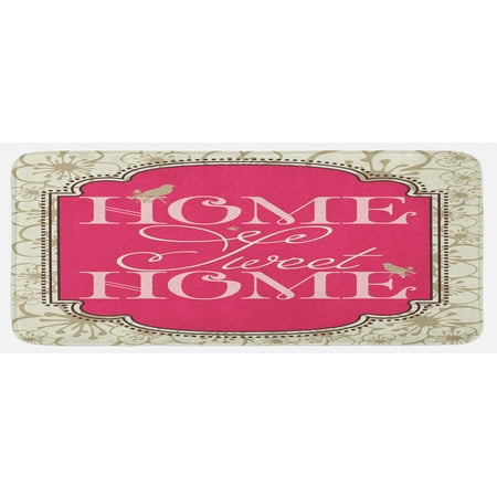 

Saying Kitchen Mat Housewarming Welcoming Theme Typography Antique Frame with Flowers and Birds Plush Decorative Kitchen Mat with Non Slip Backing 47 X 19 Pink Tan by Ambesonne