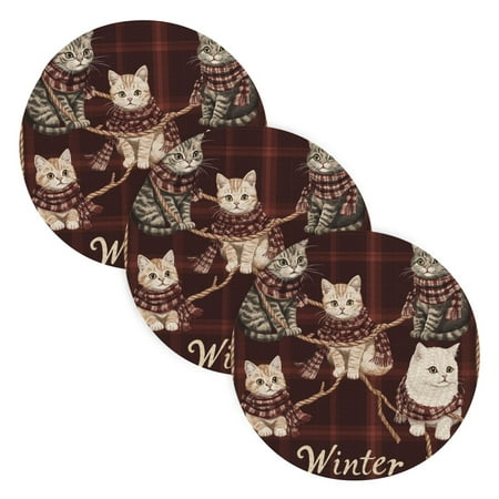 

BZSMCE Mats for Pots Pans Place Cats Wearing Scarves Simple Style Pattern Pot Mats