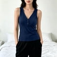 thumbnail image 5 of Womens V Neck Tank Tops Summer Ribbed Sleeveless Henley Shirts Casual Loose Fit Button Up Cami Knit Tees Navy, 5 of 6