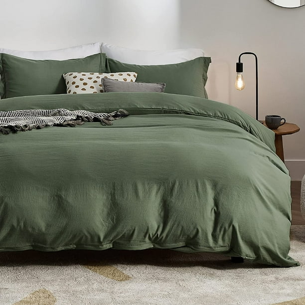 BEDSURE Olive Green Duvet Cover Full Size Soft Prewashed Full Duvet Cover Set, 3 Pieces, 1